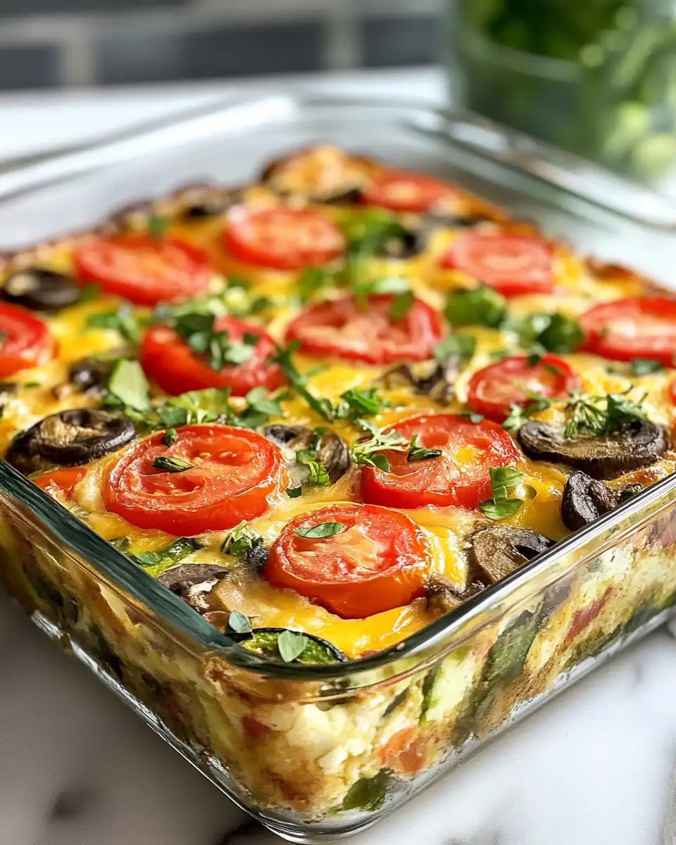 Golden baked vegan quiche sliced and plated with fresh veggies