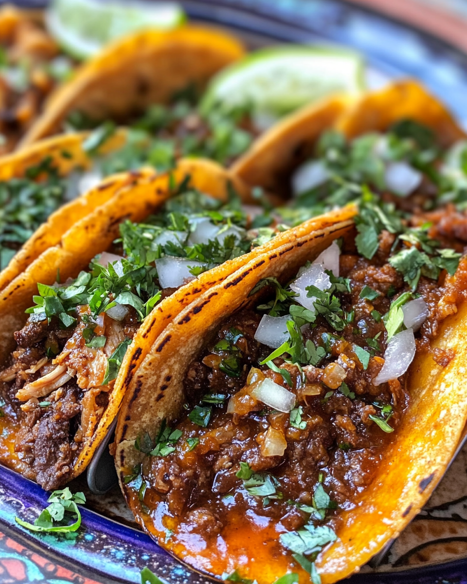 Final served birria chicken tacos with melted cheese and crispy tortillas