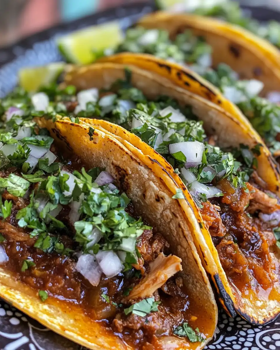 Juicy birria chicken tacos cooking in pressure cooker with steam