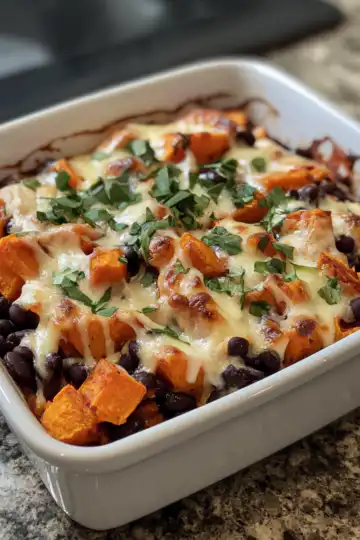 Black Bean And Sweet Potato Bake taken with iphone 15 pro max --iw 2 --ar 4:5 --v 6.1 --raw