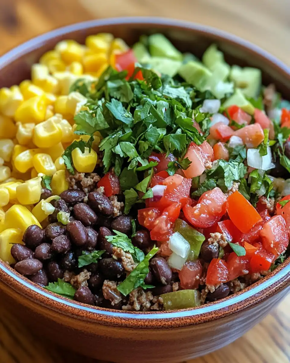 Chopped fresh ingredients for black bean taco salad including peppers, lettuce, onion