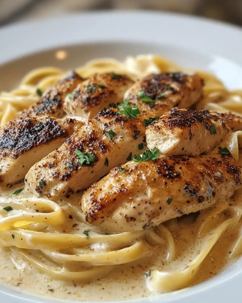 Ingredients laid out for Blackened Cajun Chicken Alfredo with spices, pasta, garlic, and chicken
