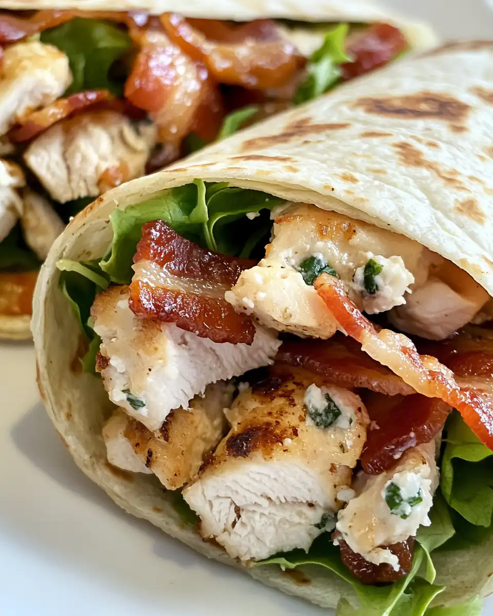 Final blue cheese chicken wraps with bacon served and sliced