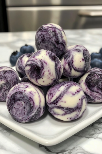 blueberry swirl yogurt bites taken with iphone 15 pro max --iw 2 --ar 4:5 --v 6.1 --raw