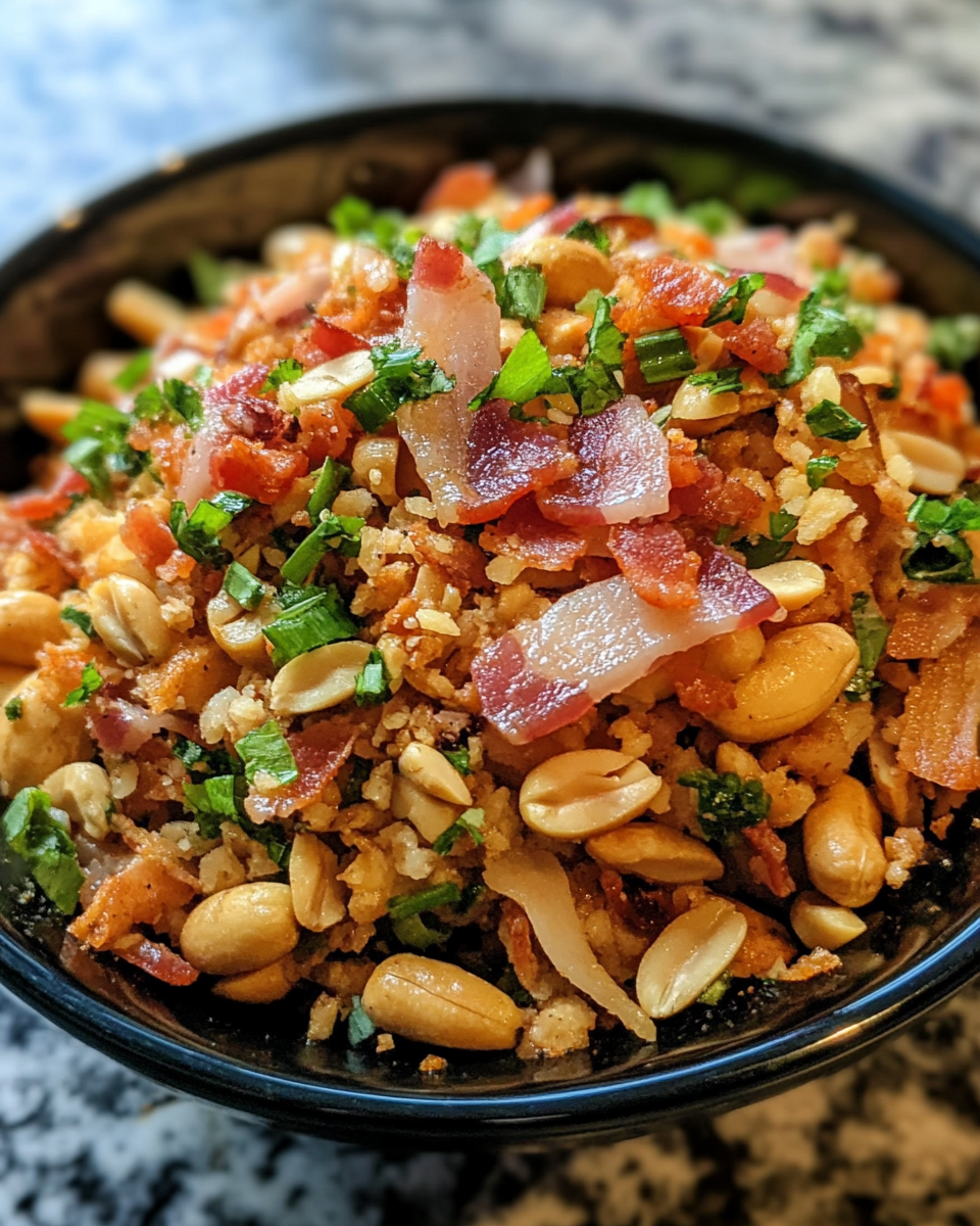 Warm bacon frying in skillet for warm vinaigrette preparation