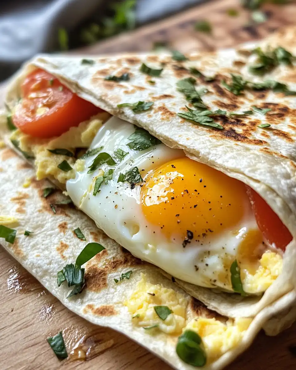 Final plated breakfast burrito with melted cheddar cheese