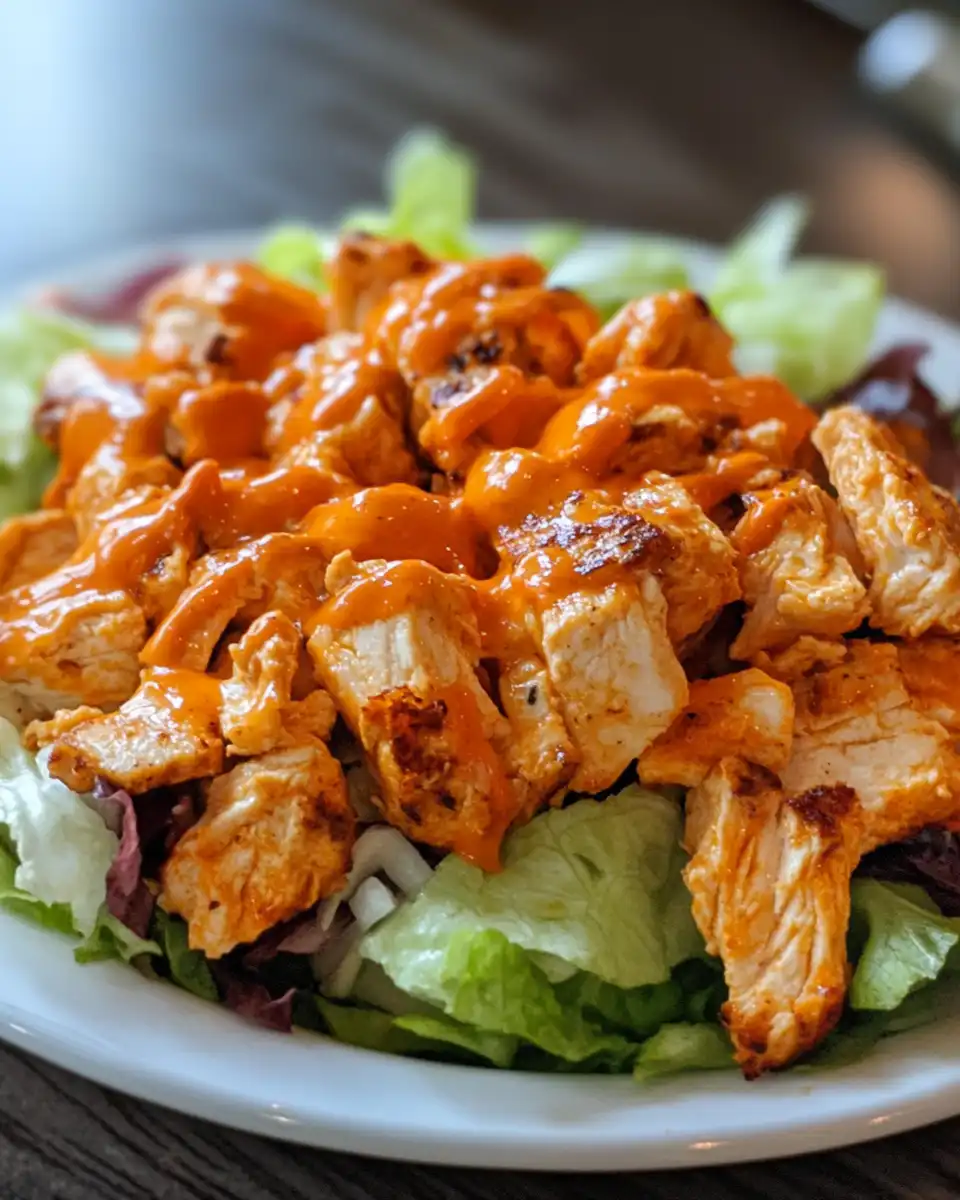 Buffalo chicken salad fresh and ready to serve on a plate