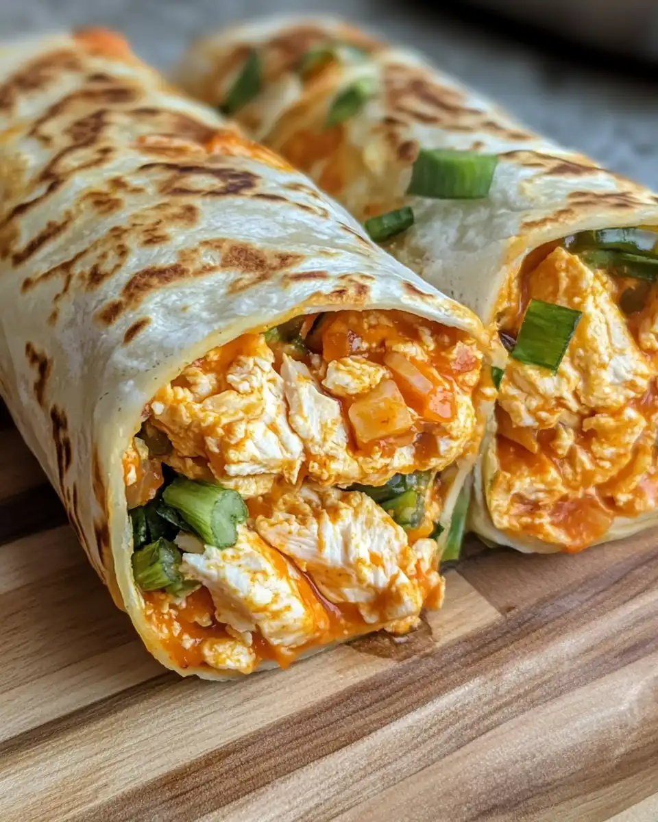 Ingredients prepared for buffalo chicken wraps including chicken breasts, hot sauce, and shredded vegetables