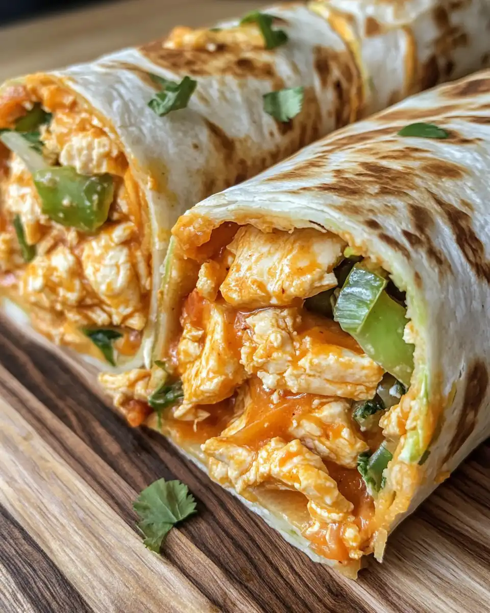 Final buffalo chicken wraps plated and ready to enjoy