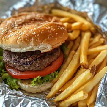 burger dinner foil packets taken with iphone 15 pro max --iw 2 --ar 4:5 --v 6.1 --raw