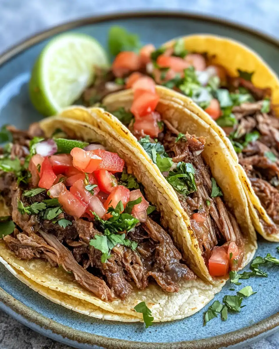 Savory carne asada crockpot tacos in rich broth steaming fresh