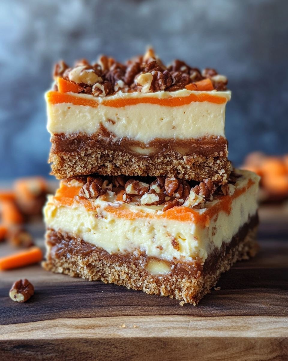 Finished carrot cake cream cheese bars sliced and ready to serve