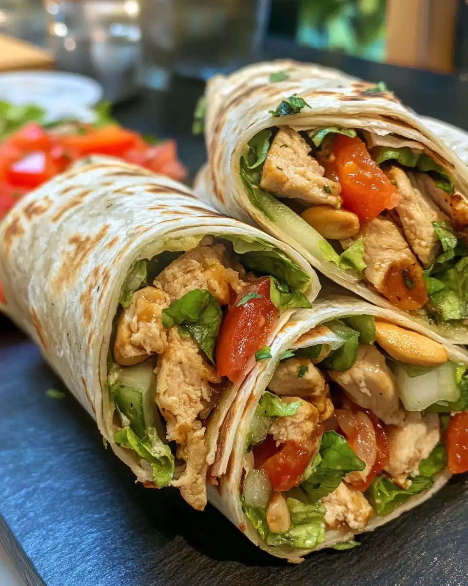 Final plated cashew chicken wraps on lettuce leaves