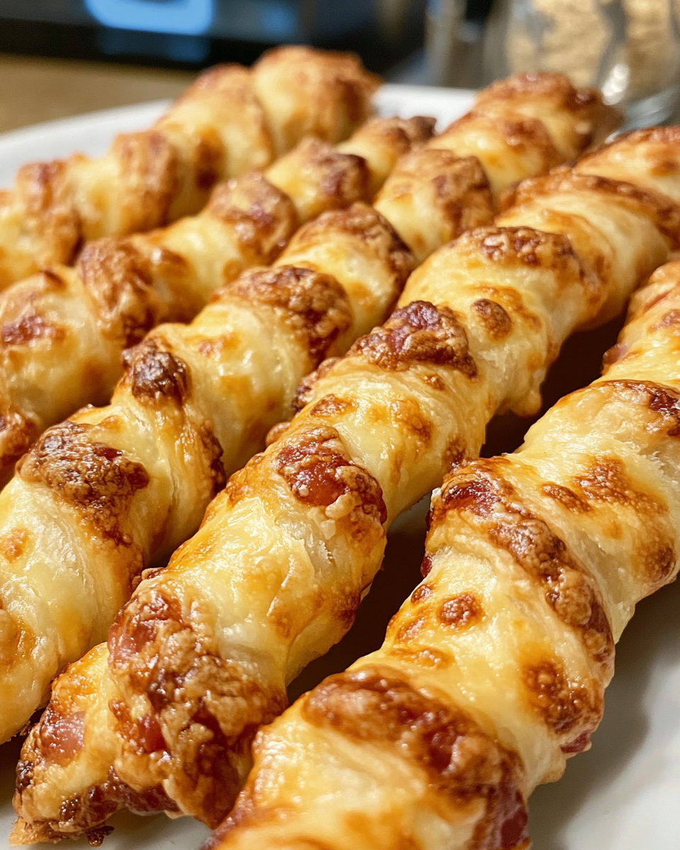 Ingredients for cheesy bacon twists including cheese, bacon, and pastry strips