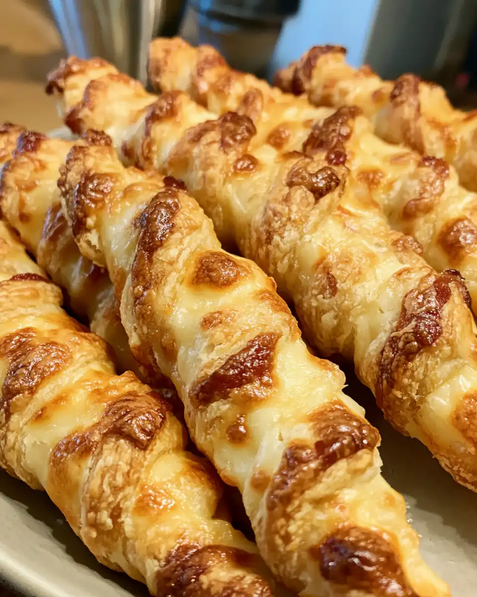 Close up of cheese and bacon twists in puff pastry