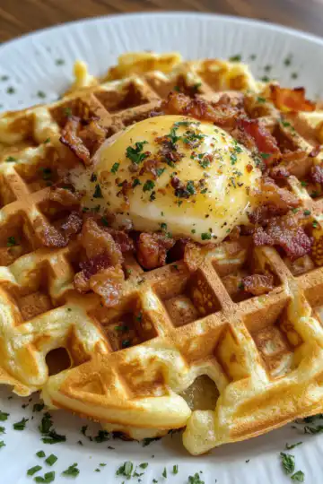 Cheesy Bacon Hashbrown Waffles taken with iphone 15 pro max --iw 2 --ar 4:5 --v 6.1 --raw