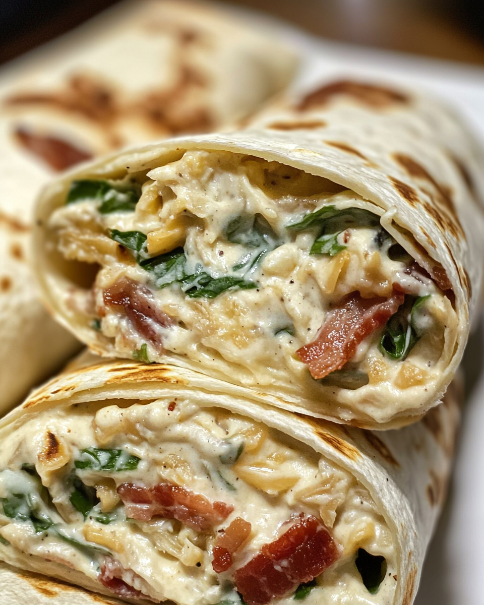 Ingredients for cheesy bacon ranch wraps lined up including shredded cheese and bacon