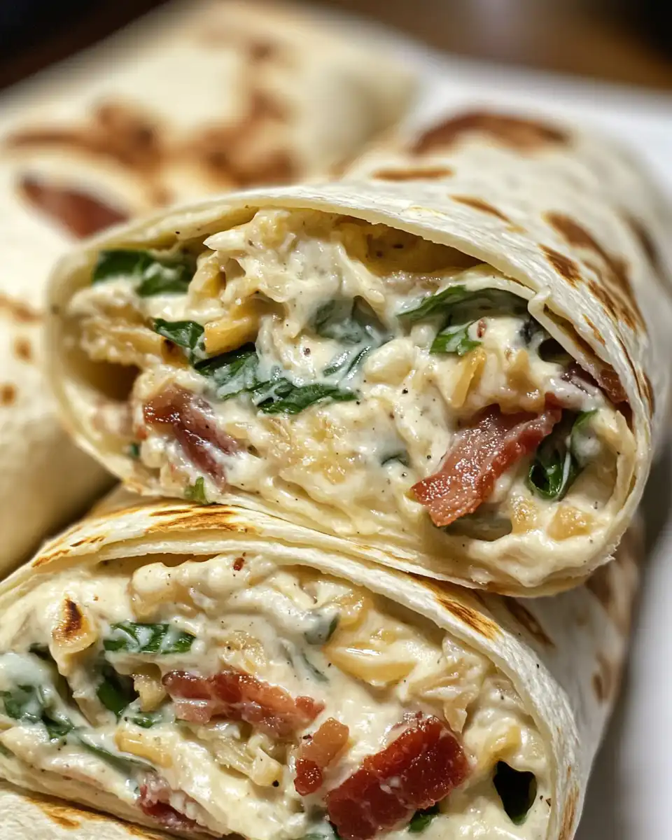 Ingredients for cheesy bacon ranch wraps lined up including shredded cheese and bacon