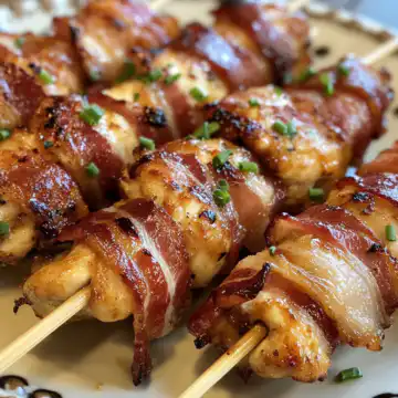 Cheesy Bacon Wrapped Chicken Bites taken with iphone 15 pro max --iw 2 --ar 4:5 --v 6.1 --raw