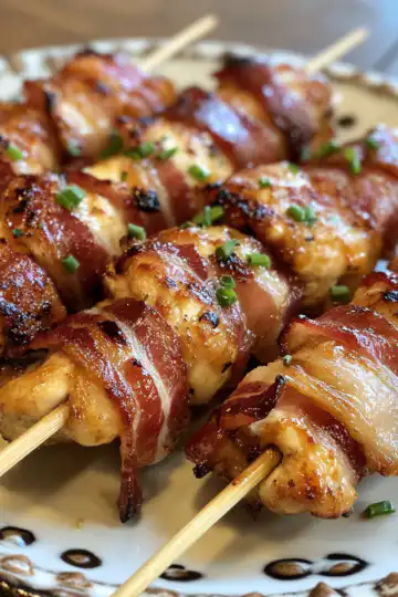 Cheesy Bacon Wrapped Chicken Bites taken with iphone 15 pro max --iw 2 --ar 4:5 --v 6.1 --raw