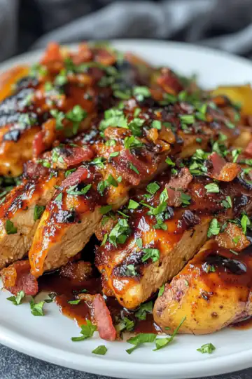 Cheesy Bbq Chicken With Potatoes And Bacon taken with iphone 15 pro max --iw 2 --ar 4:5 --v 6.1 --raw