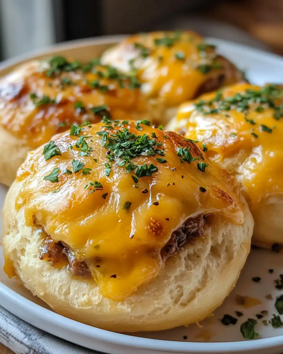 Ingredients for cheesy beef biscuit bombs laid out including ground beef, eggs, biscuits, and cheddar slices