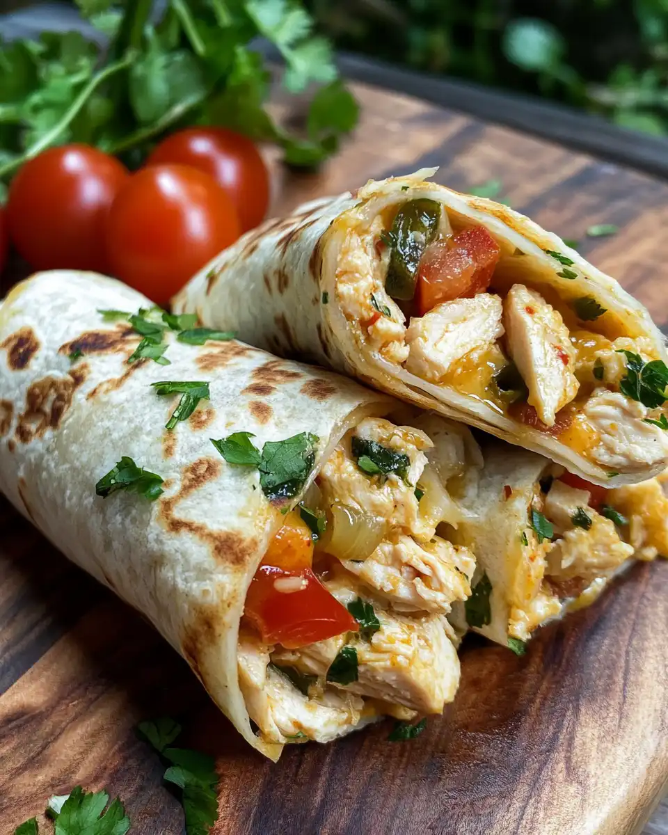 Ingredients including butter, herbs, spices, chicken, cheese, and tortillas for garlic wraps