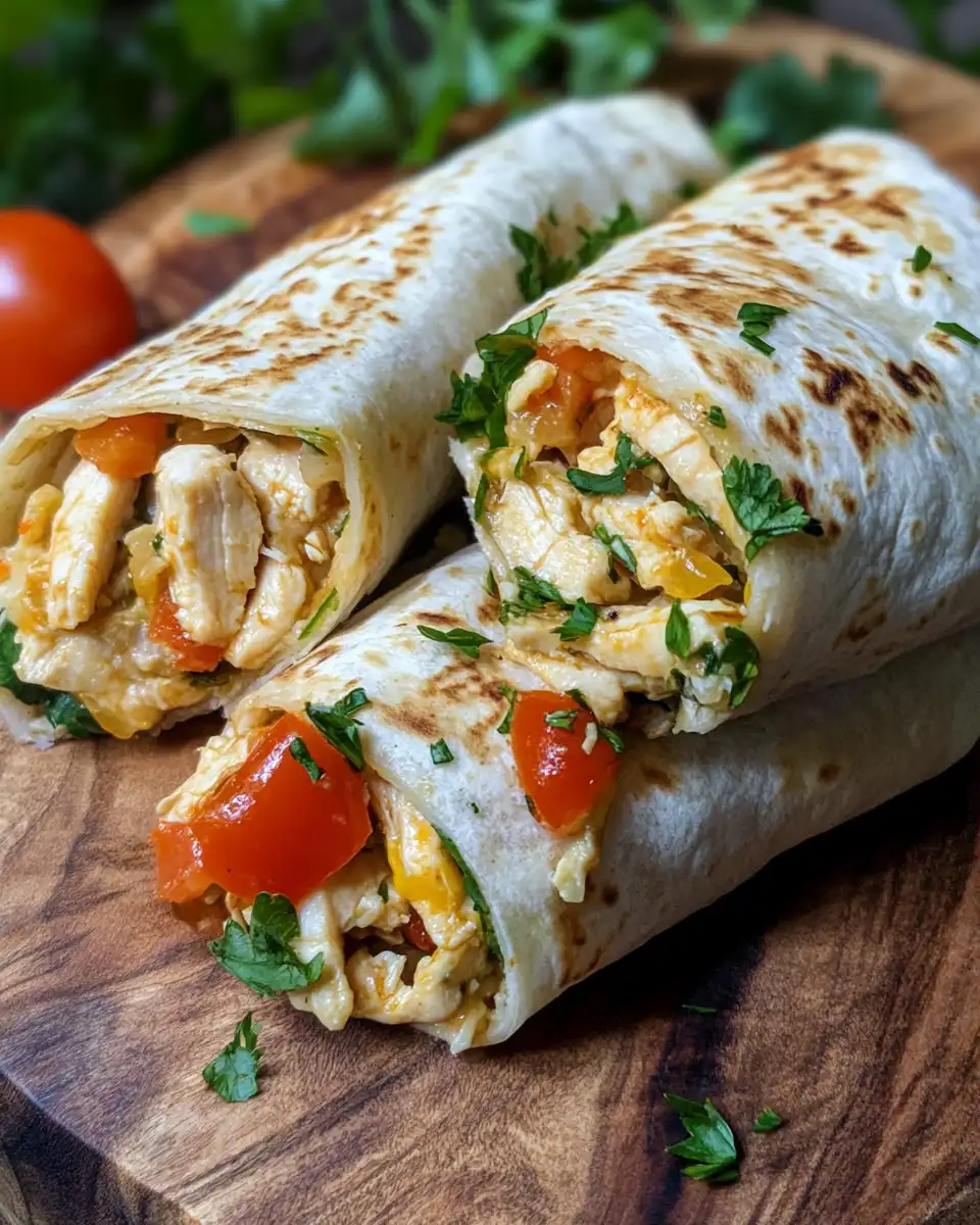 Golden brown cheesy chicken garlic wraps fresh from the oven ready to eat