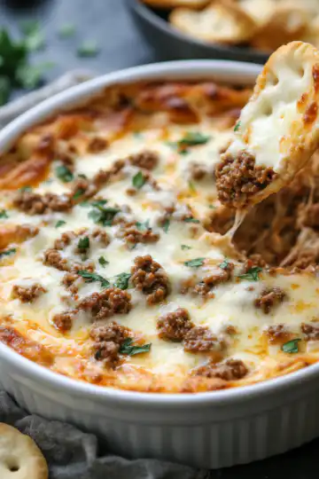 cheesy ground beef dip recipe how to make ground beef dip taken with iphone 15 pro max --iw 2 --ar 4:5 --v 6.1 --raw