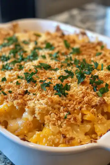 Cheesy Squash Casserole With Cracker Topping taken with iphone 15 pro max --iw 2 --ar 4:5 --v 6.1 --raw