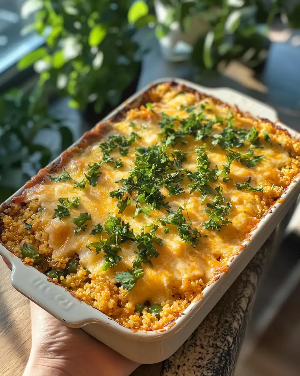Cheesy quinoa vegetable bake fresh from the pressure cooker
