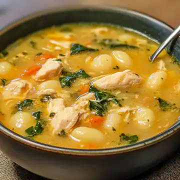 Chicken And Gnocchi Soup taken with iphone 15 pro max --iw 2 --ar 4:5 --v 6.1 --raw