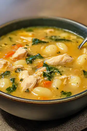Chicken And Gnocchi Soup taken with iphone 15 pro max --iw 2 --ar 4:5 --v 6.1 --raw