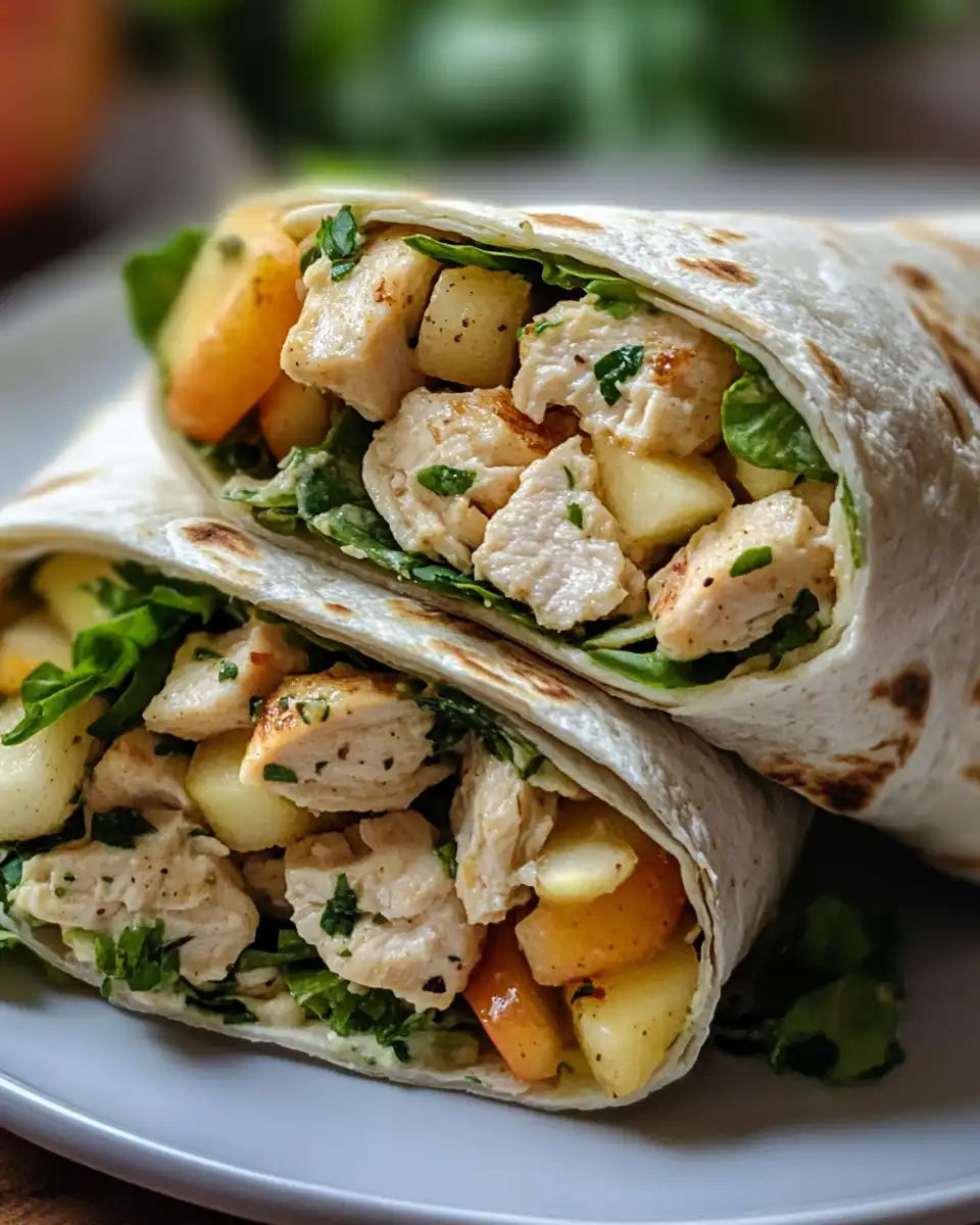 Ingredients for chicken apple salad wraps showing Greek yogurt, mayonnaise, apples, and chicken pieces