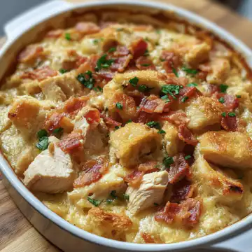 Chicken & Bacon Casserole taken with iphone 15 pro max --iw 2 --ar 4:5 --v 6.1 --raw