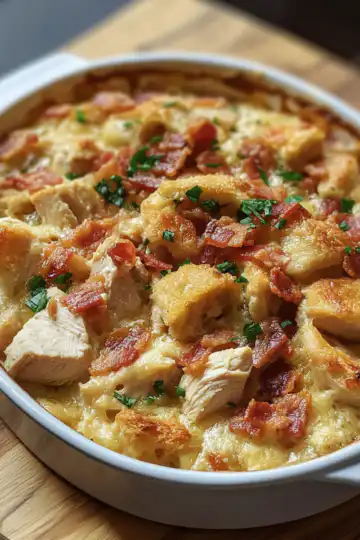 Chicken & Bacon Casserole taken with iphone 15 pro max --iw 2 --ar 4:5 --v 6.1 --raw