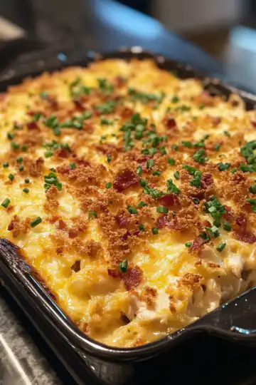 Chicken Bacon Crunch Casserole taken with iphone 15 pro max --iw 2 --ar 4:5 --v 6.1 --raw
