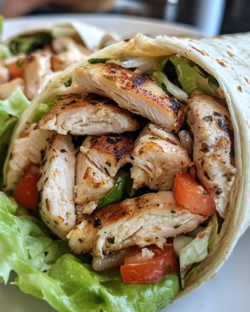 Ingredients for chicken Caesar salad wrap including chicken, romaine, parmesan