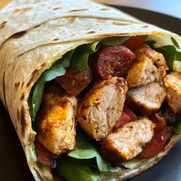 Chicken & Chorizo Wrap taken with iphone 15 pro max --iw 2 --ar 4:5 --v 6.1 --raw