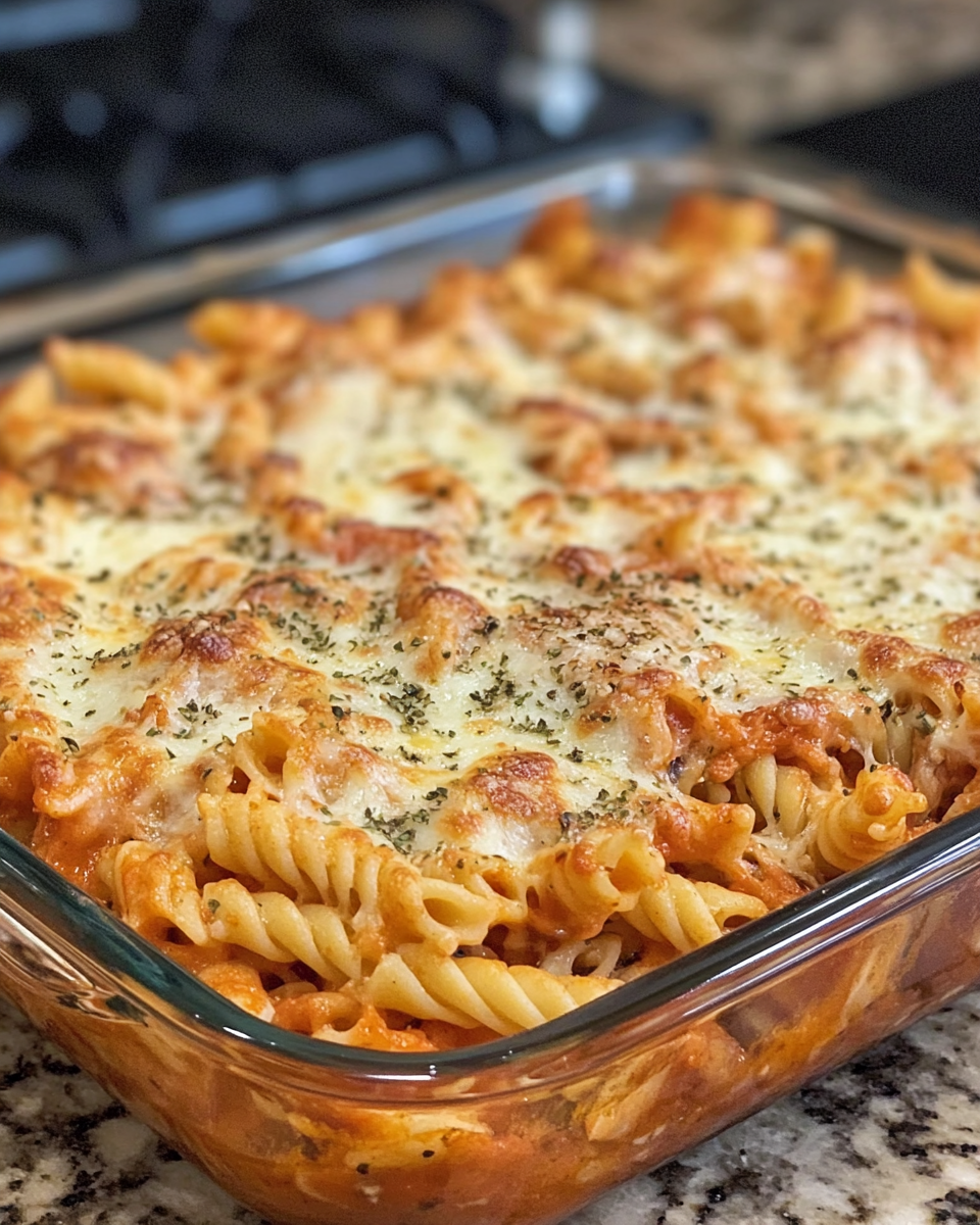 Chicken Parmesan casserole with pasta bubbling fresh from pressure cooker and oven