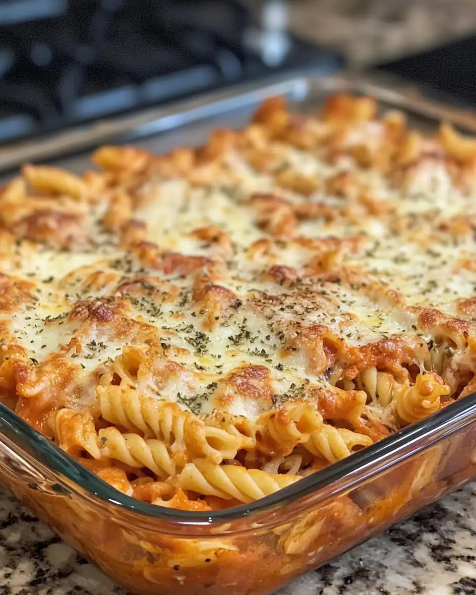 Chicken Parmesan casserole with pasta bubbling fresh from pressure cooker and oven