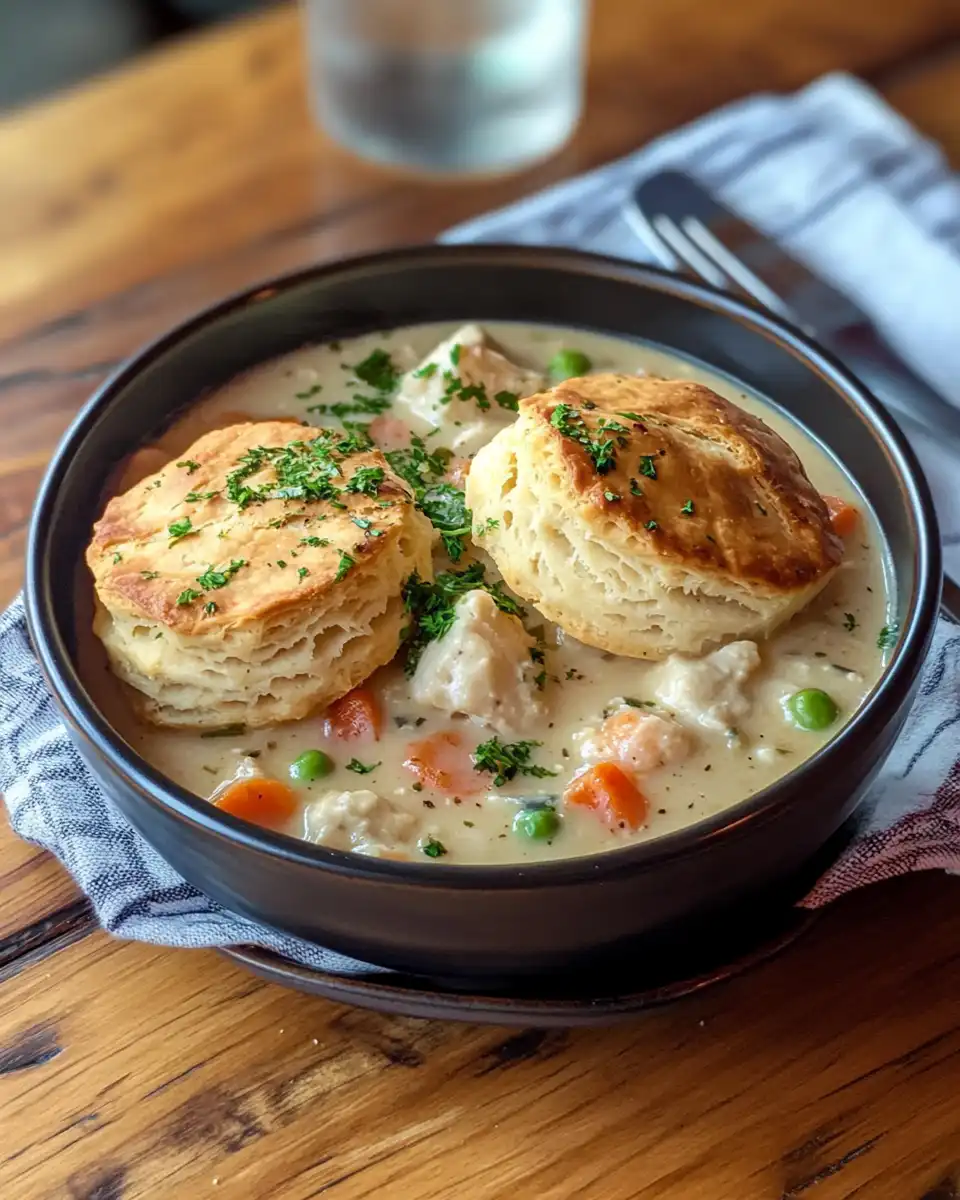 Ingredients laid out for chicken pot pie with biscuits