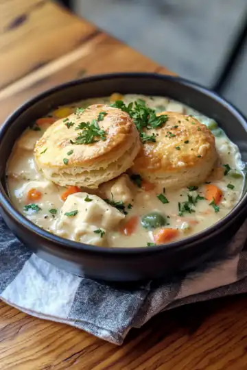 chicken pot pie with biscuits taken with iphone 15 pro max --iw 2 --ar 4:5 --v 6.1 --raw