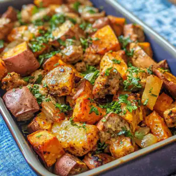 Chicken Sausage Sweet Potato Bake taken with iphone 15 pro max --iw 2 --ar 4:5 --v 6.1 --raw