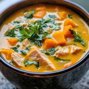 Chicken Sweet Potato Soup taken with iphone 15 pro max --iw 2 --ar 4:5 --v 6.1 --raw