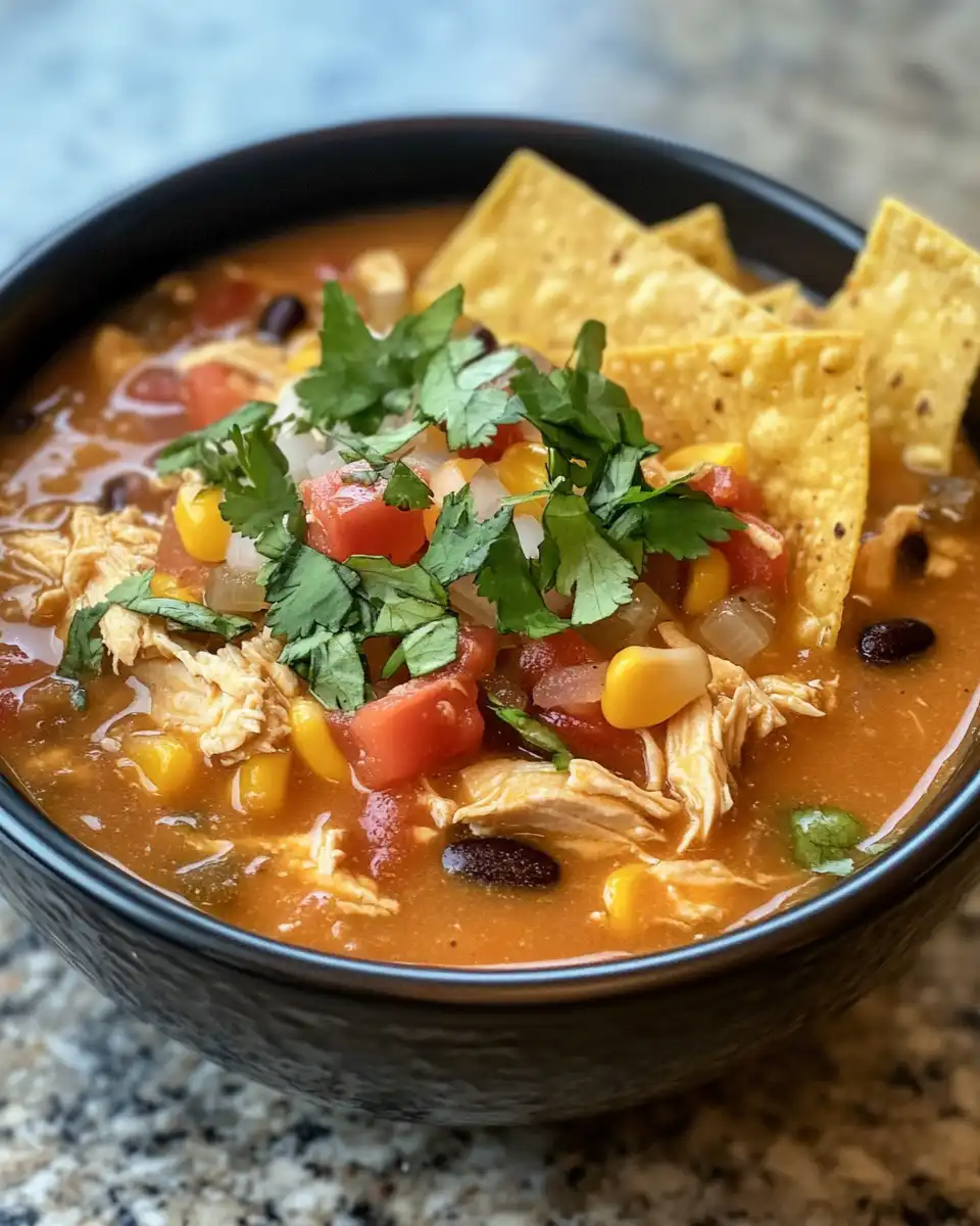 Pressure cooker chicken taco soup steaming hot in pot