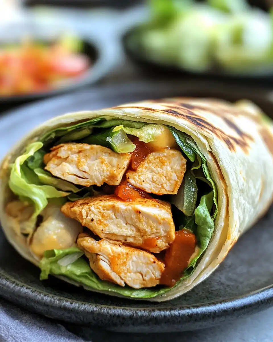 Close up of finished chicken wrap with chipotle honey mustard sauce