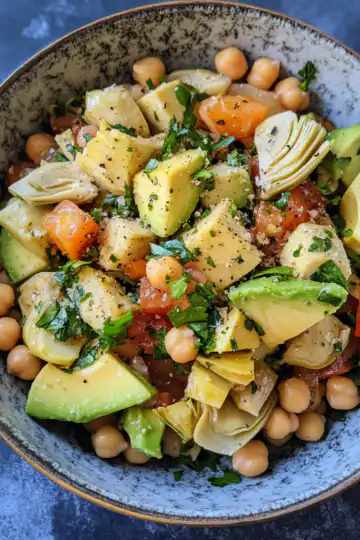 Chickpea, Artichoke & Avocado Salad With Apple taken with iphone 15 pro max --iw 2 --ar 4:5 --v 6.1 --raw