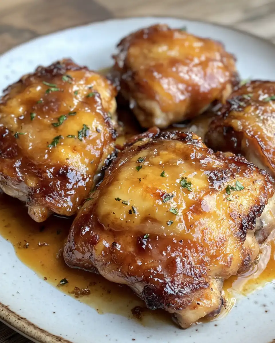 Finished chipotle honey chicken thighs plated with melted smoked gouda cheese