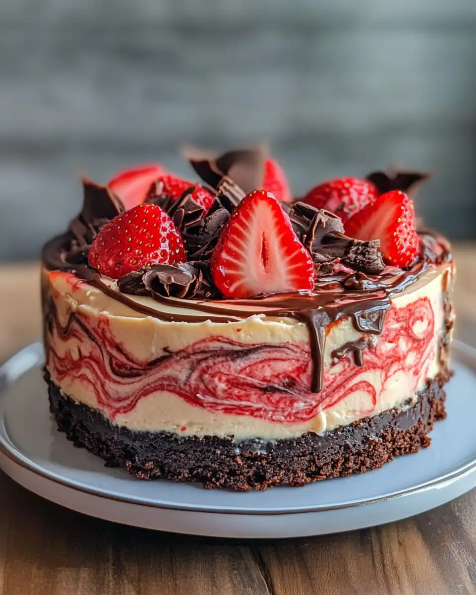Creamy white chocolate strawberry cheesecake fresh from pressure cooker with steam